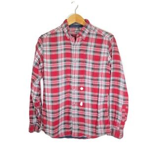 Eddie Bauer Men's Small Classic Fit Men's Plaid Cotton Shirt Navy-Lined Red Gray
